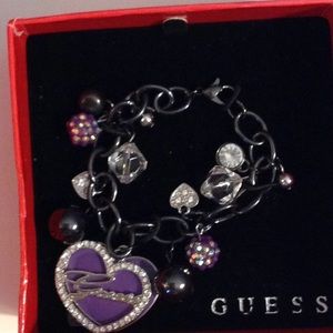 New Guess Black & Silver Metals Beads Bracelet